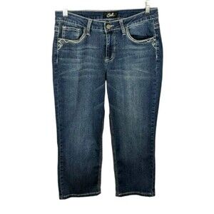 Earl Jeans  Women's 10  Embellished Mid Rise Cropped Jeans w Lace Cross Pockets